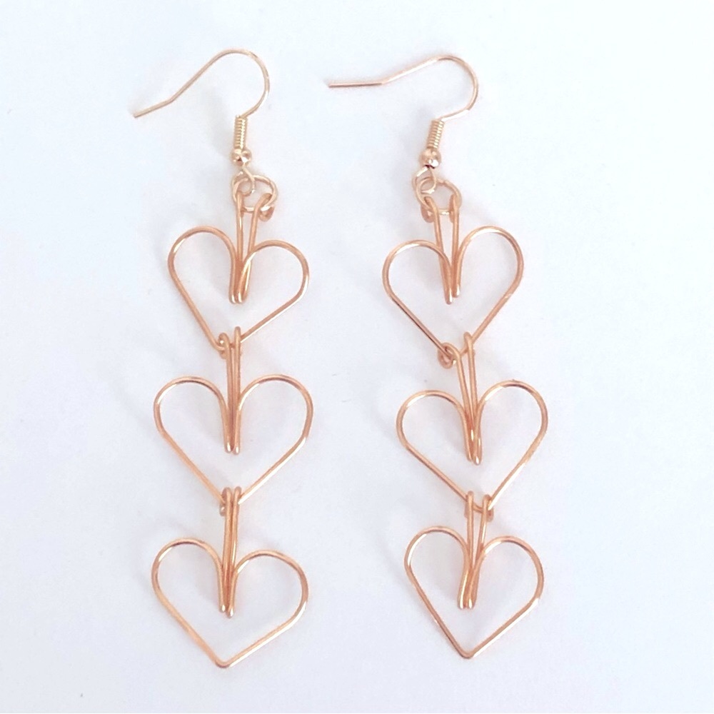New Handmade Dangling Wire Gold Heart Outline Earrings Minimalist One of a Kind